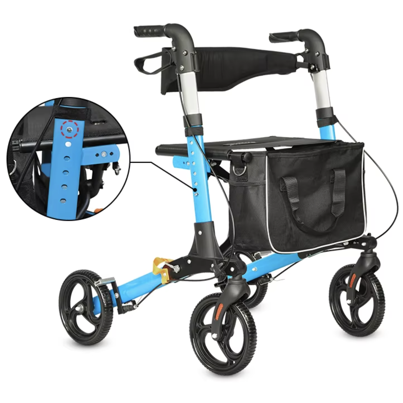 Lightweight Foldable Rollator Walker with Seat, 4-Wheel Mobility Aid for Seniors