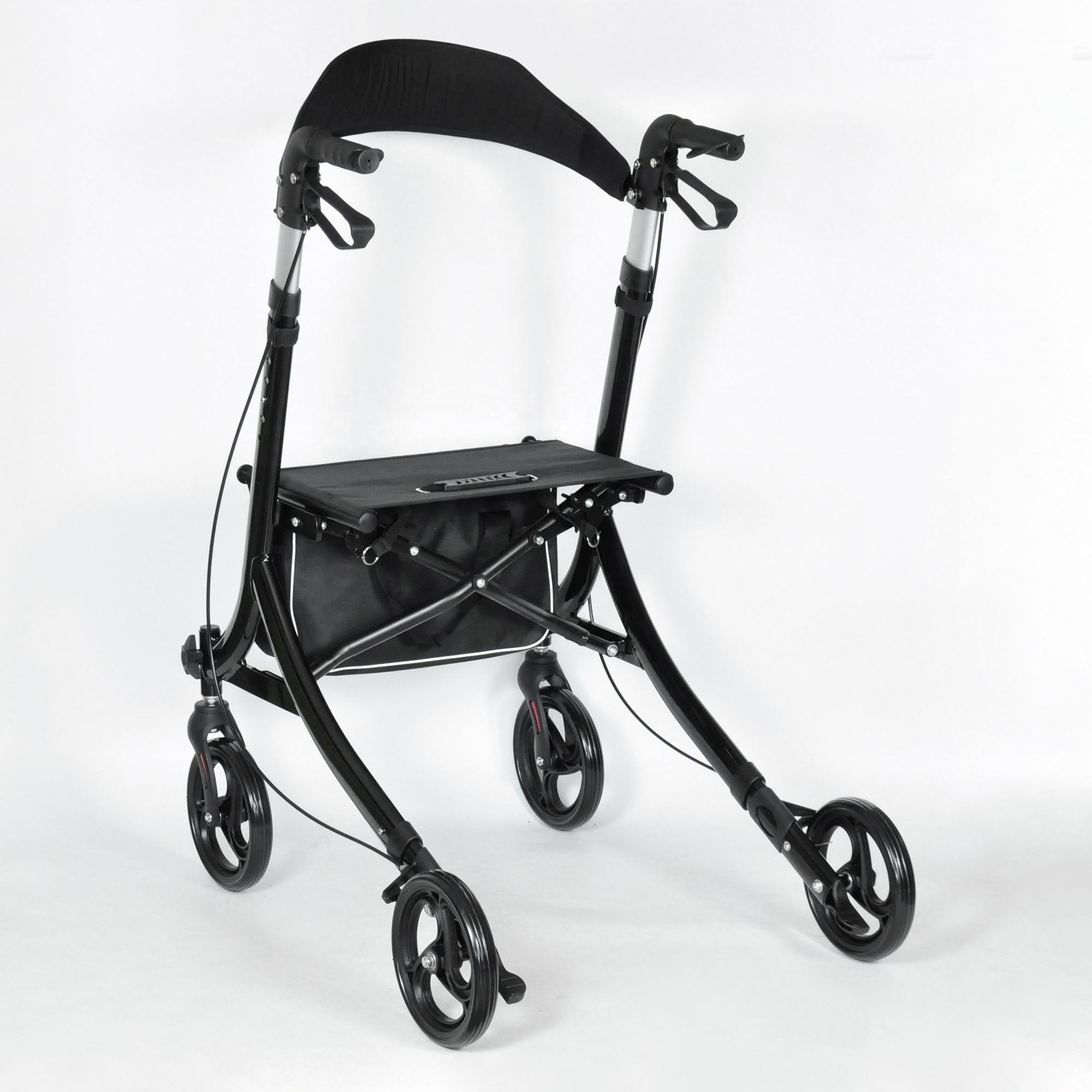 Lightweight Folding Aluminum 4-Wheel Rollator Walker with Seat and Storage Bag for Adults