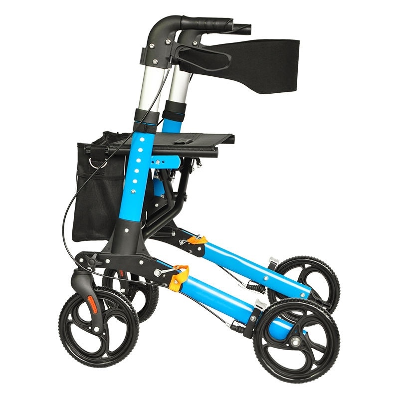 Lightweight Foldable Rollator Walker with Seat, 4-Wheel Mobility Aid for Seniors