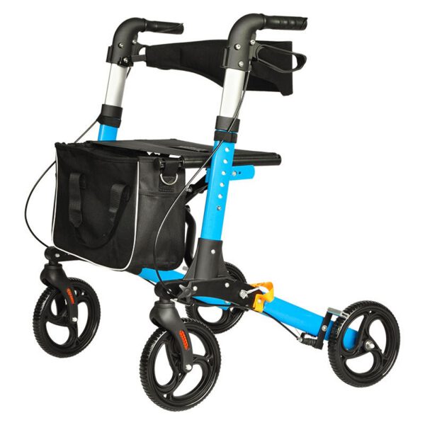 Lightweight Foldable Rollator Walker with Seat, 4-Wheel Mobility Aid for Seniors
