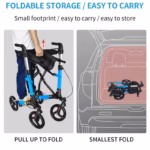 Lightweight Foldable Rollator Walker with Seat, 4-Wheel Mobility Aid for Seniors