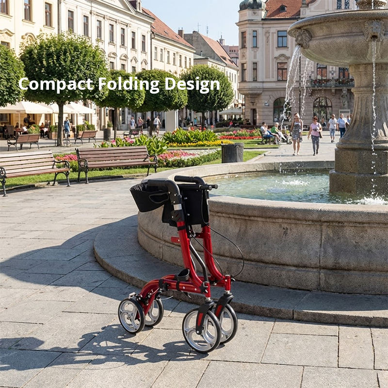 Lightweight Folding Aluminum Rollator Walker with Seat, Wheels & Hand Brakes