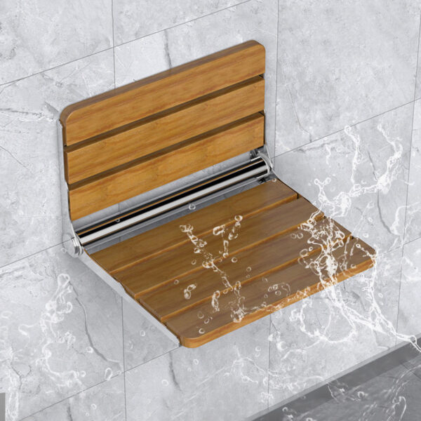 Wall-Mounted Foldable Shower Chair, 304 Stainless Steel & Solid Wood, Heavy Duty Flip-Up Bathroom Seat