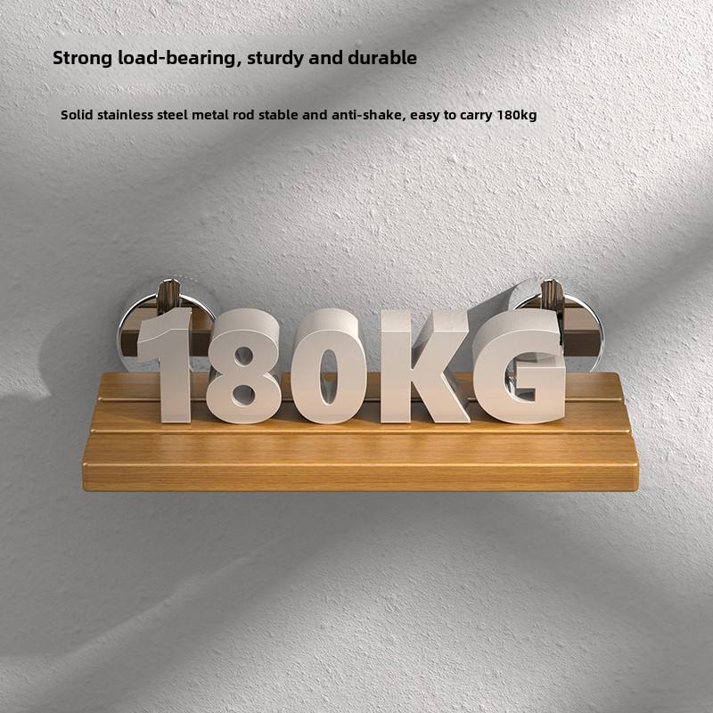 Foldable Wall Mounted Shower Chair, 304 Stainless Steel & Solid Wood Seat