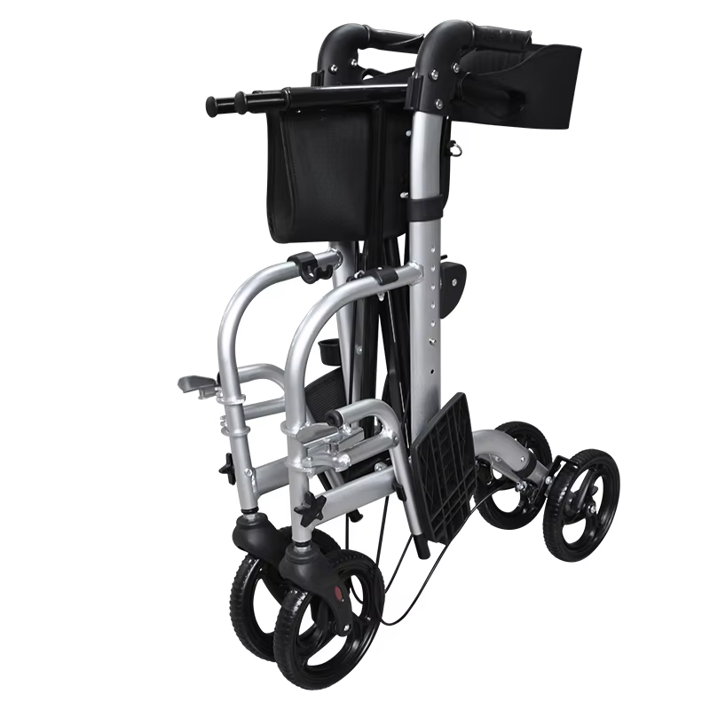3-in-1 Foldable Rollator Walker with Seat & Transport Chair