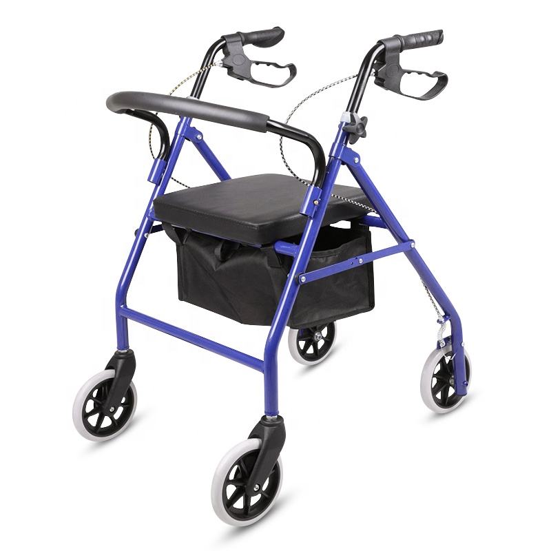 Heavy-Duty Carbon Steel Rollator Walker with 360° Swivel Wheels & Adjustable Armrests