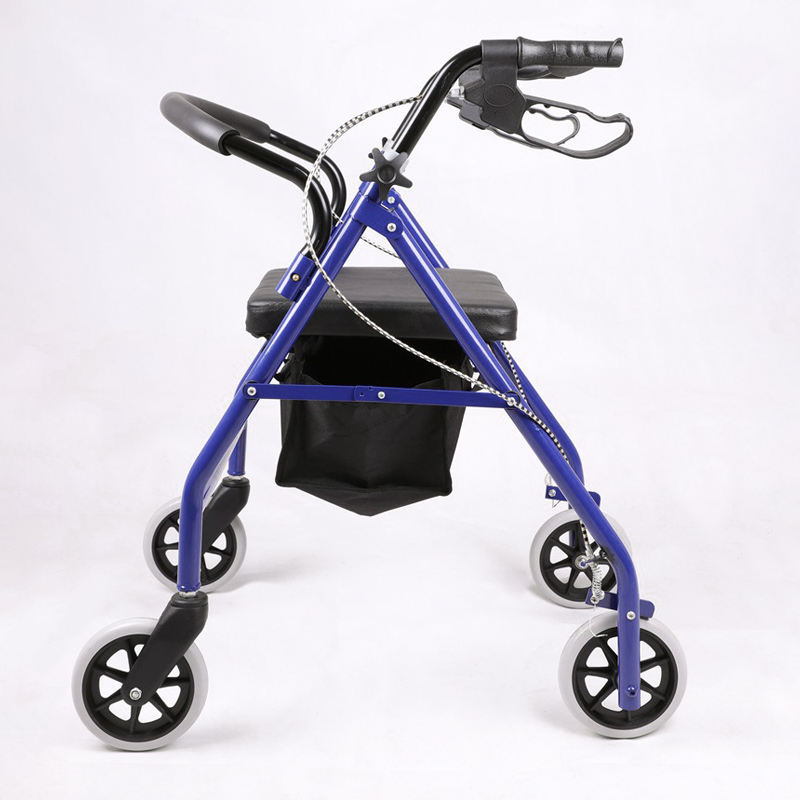 Heavy-Duty Carbon Steel Rollator Walker with 360° Swivel Wheels & Adjustable Armrests