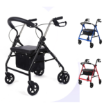 Heavy-Duty Carbon Steel Rollator Walker with 360° Swivel Wheels & Adjustable Armrests