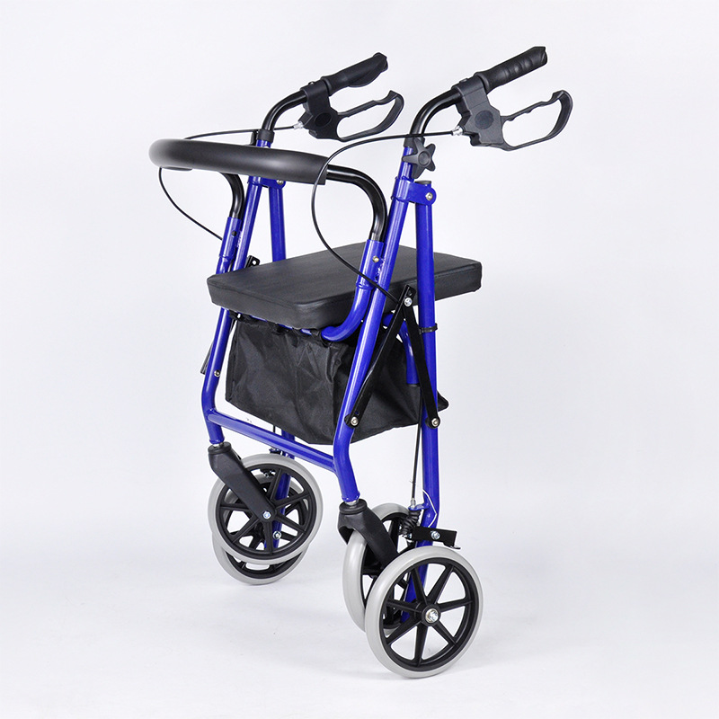 Heavy-Duty Carbon Steel Rollator Walker with 360° Swivel Wheels & Adjustable Armrests
