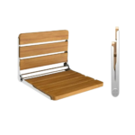 Wall-Mounted Foldable Shower Chair, 304 Stainless Steel & Solid Wood, Heavy Duty Flip-Up Bathroom Seat