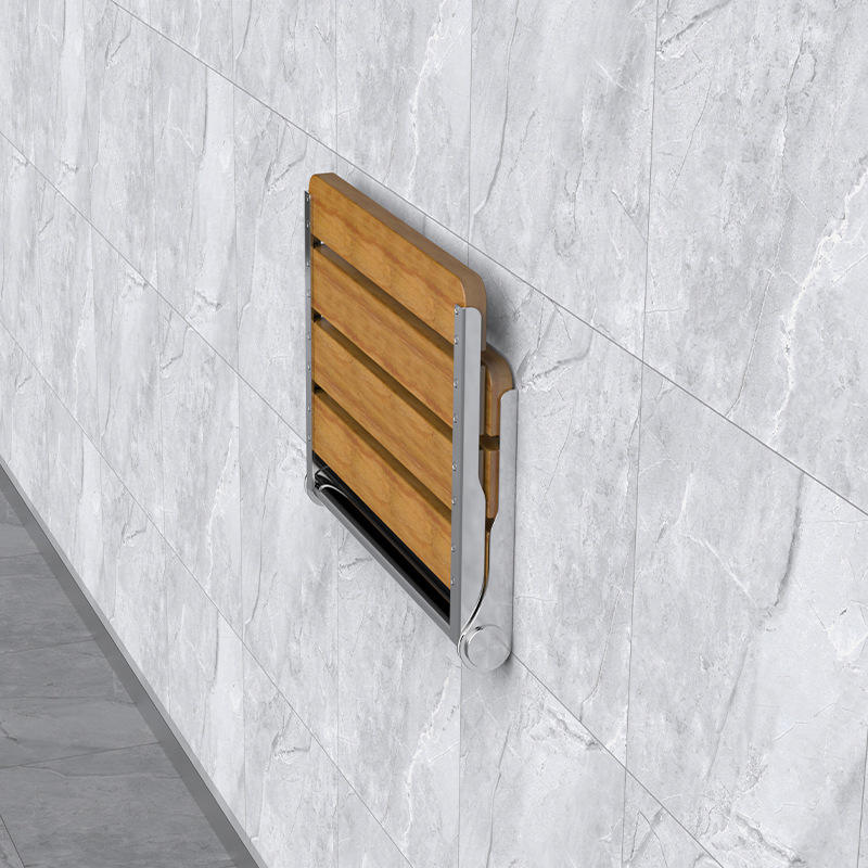 Wall-Mounted Foldable Shower Chair, 304 Stainless Steel & Solid Wood, Heavy Duty Flip-Up Bathroom Seat
