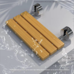 Foldable Wall Mounted Shower Chair, 304 Stainless Steel & Solid Wood Seat