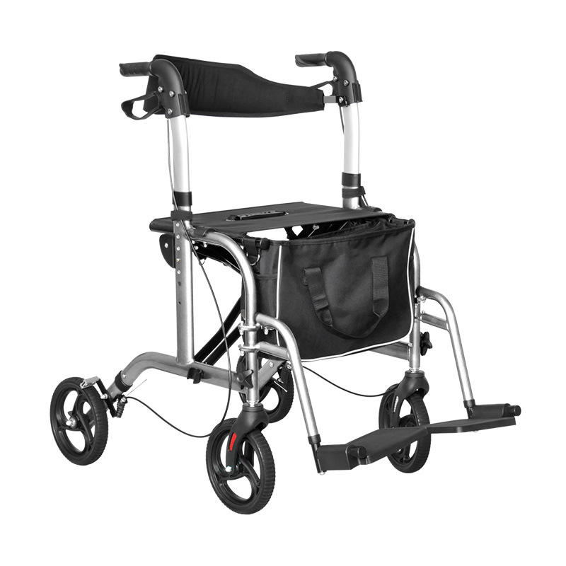 3-in-1 Foldable Rollator Walker with Seat & Transport Chair