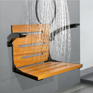 wall-mounted shower seat with armrests