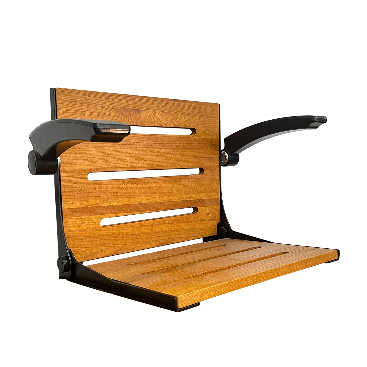 Wall-Mounted Folding Shower Chair with Adjustable Armrests for Elderly & Rehab
