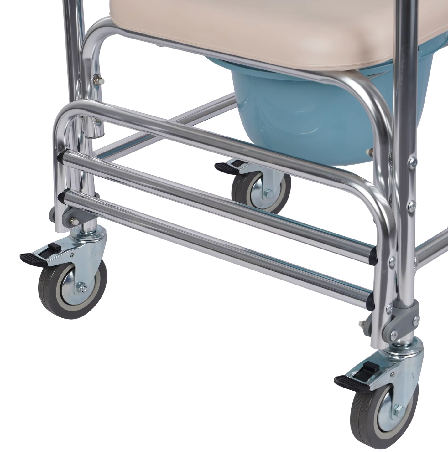 5-in-1 Commode Chair for Elderly & Disabled, Mobile Toilet & Shower Chair with Swivel Casters, 152kg Capacity, Waterproof Non-Slip Seat, Toilet Raiser & Bath Chair for Nursing Care