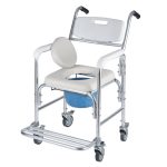 5-in-1 Commode Chair for Elderly & Disabled, Mobile Toilet & Shower Chair with Swivel Casters, 152kg Capacity, Waterproof Non-Slip Seat, Toilet Raiser & Bath Chair for Nursing Care