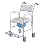 5-in-1 Commode Chair for Elderly & Disabled, Mobile Toilet & Shower Chair with Swivel Casters, 152kg Capacity, Waterproof Non-Slip Seat, Toilet Raiser & Bath Chair for Nursing Care