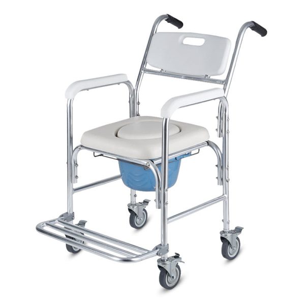 5-in-1 Commode Chair for Elderly & Disabled, Mobile Toilet & Shower Chair with Swivel Casters, 152kg Capacity, Waterproof Non-Slip Seat, Toilet Raiser & Bath Chair for Nursing Care