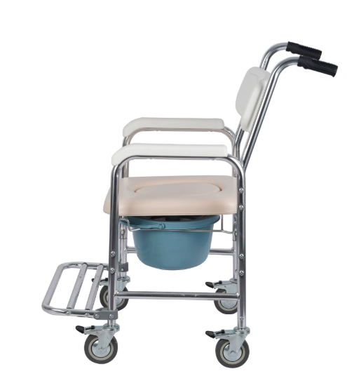 5-in-1 Commode Chair for Elderly & Disabled, Mobile Toilet & Shower Chair with Swivel Casters, 152kg Capacity, Waterproof Non-Slip Seat, Toilet Raiser & Bath Chair for Nursing Care