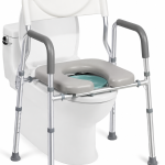 5 Levels Adjustable Commode Chair with Soft Grip Armrests & Padded Seat, 350 lbs Capacity, Safety Backrest, Heavy-Duty Bedside Toilet Chair for Elderly & Bariatric Use
