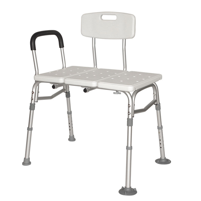 Height adjustable non-slip shower chair with three seat plates, soft armrest and comfortable backrest