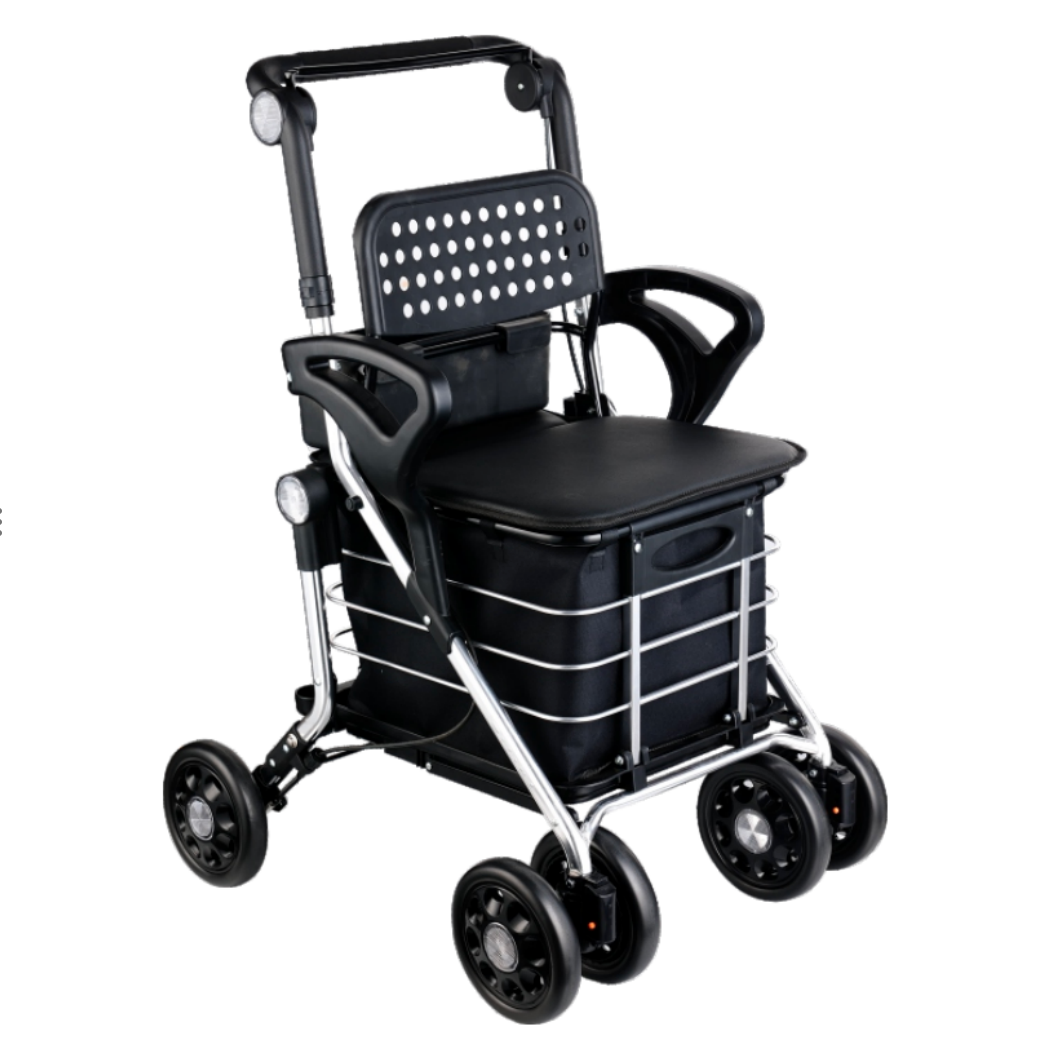 Senior Multifunctional Shopping Cart & Rollator | 6-Wheel Foldable Trolley with Seat for Elderly