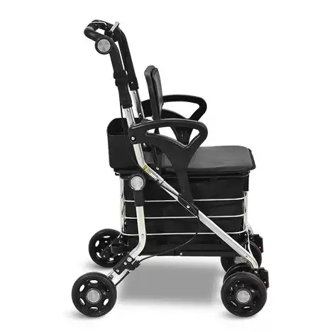 Senior Multifunctional Shopping Cart & Rollator | 6-Wheel Foldable Trolley with Seat for Elderly