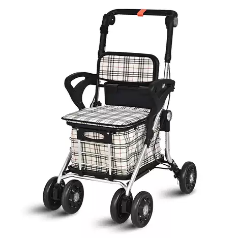 Senior Multifunctional Shopping Cart & Rollator | 6-Wheel Foldable Trolley with Seat for Elderly